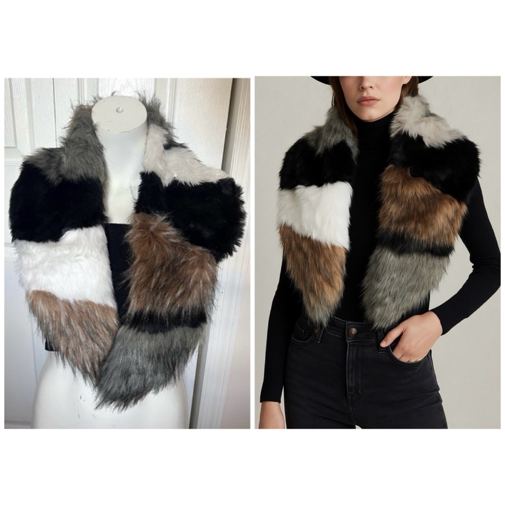 Be Mine Black White Brown Multi-Color Faux Fur Stole Scarf Satin Lined